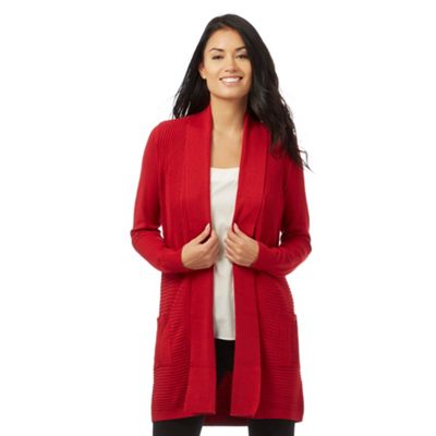 The Collection Red longline ribbed cardigan